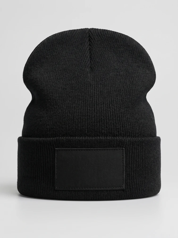 Zimná čiapka s nášivkou Beechfield B445 Original Patch Beanie, čierna, pripravená na potlač