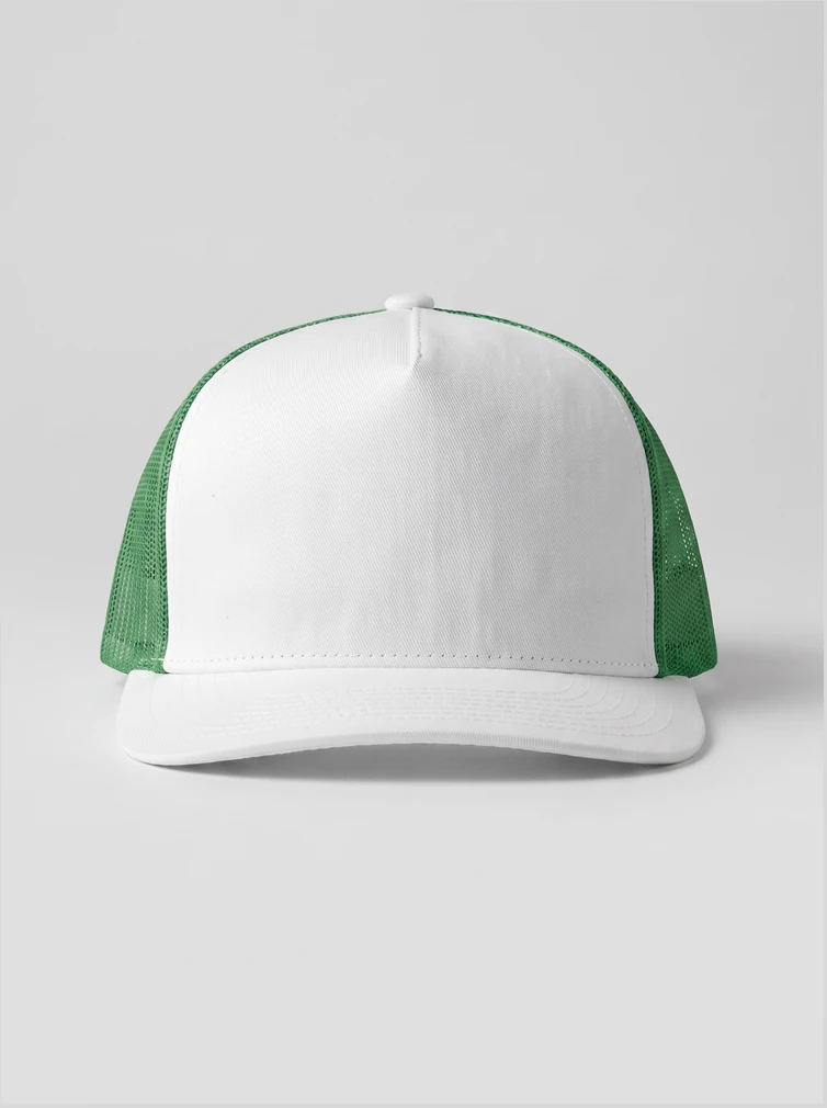 Šiltovka trucker udržateľná Atlantis Headwear Rapper Cotton-S, biela so zelenou sieťkou, pripravené na potlač